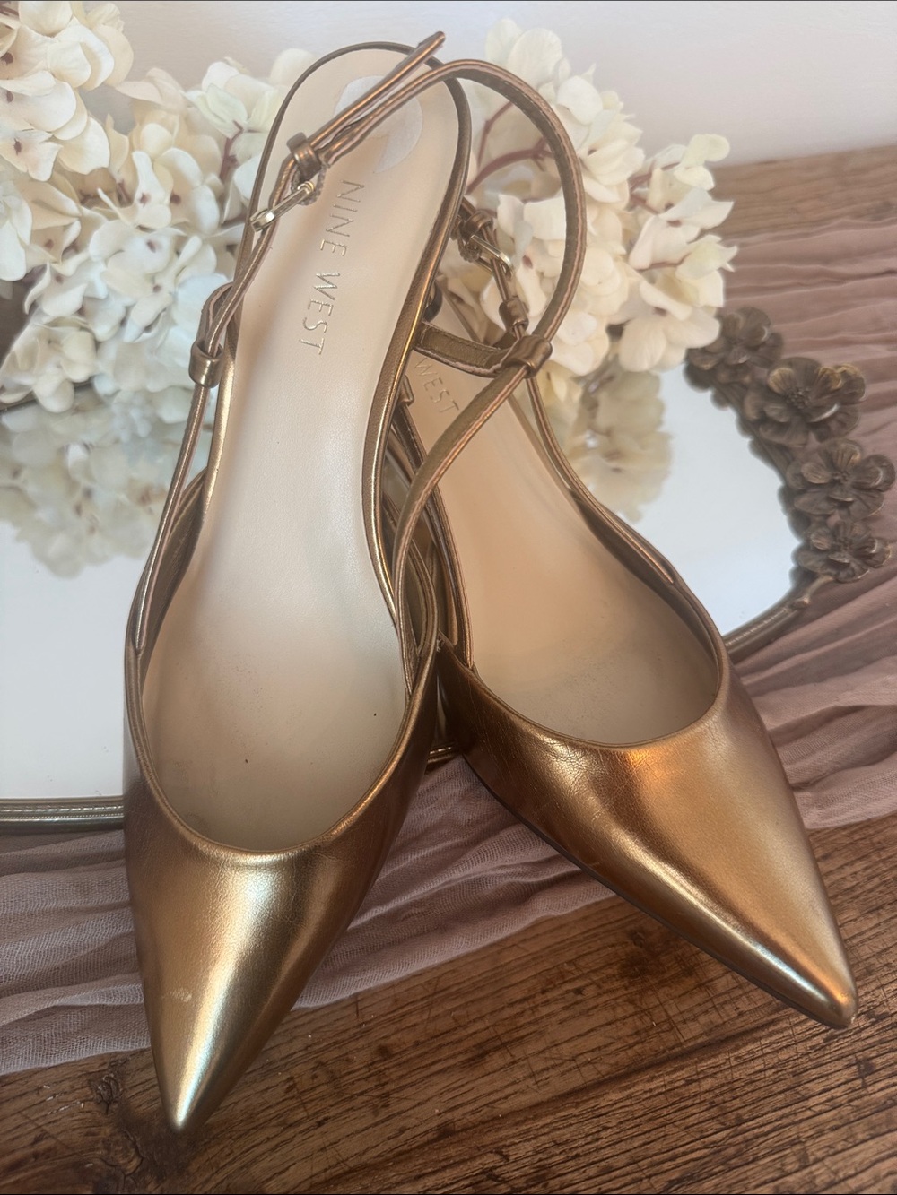 Nine West Metallic Gold / Copper color Pointed Slingback Heels - Picture 6 of 6